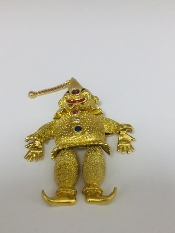 18kt. Gold Whimsical Moveable Clown Pin