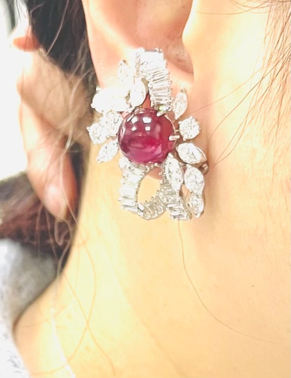 Chantecler Platinum Diamond Ruby Earrings