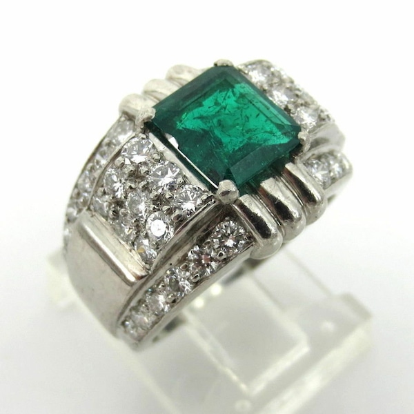 Vintage platinum diamond emerald Raymond Yard ring