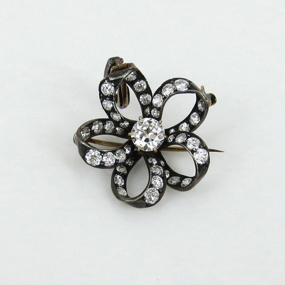 Antique Edwardian diamond silver gold pendant bro… - image 2