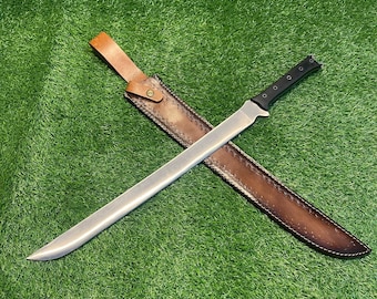 Handmade Viking Katana Sword, Forged Carbon Steel, Leather Sheath