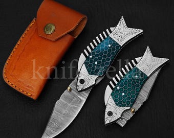 Handmade Damascus Folding knife Engraved Pocket Knife Personalized gift for men Wedding groomsman Gift birthday anniversary gift for him
