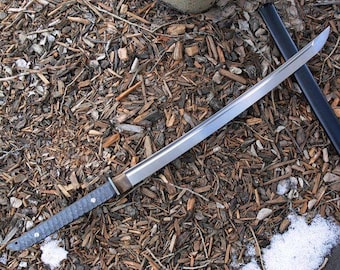 Hand Forged D2 Tool Steel Katana – 30" Hunting Sword, Black Micarta Handle