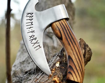Handmade Pizza Axe Pizza Cutter Viking Style 11 Inches Blade Leanth Wood Handle With Leather Sheath, Best Gift For Her Mom Gift Husband Gift