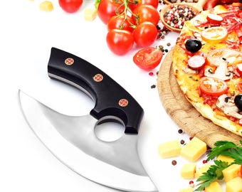 Handmade Pizza Cutter | 7" Carbon Steel Ulu Knife with Sheath