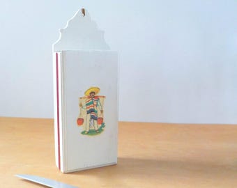 Vintage Knife Holder Wooden White Red Mexican Fiesta Themed Decal