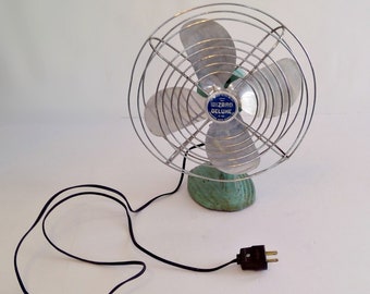 Shabby Vintage Wizard Deluxe Oscillating Metal Fan Blue Silver