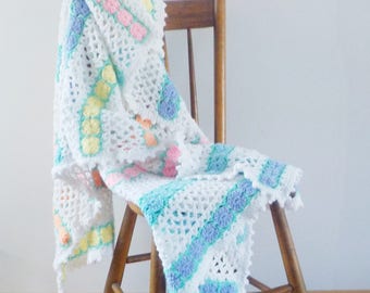 Vintage Pastel Afghan Light and Bright White and Pastels Open Weave