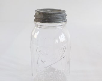 Vintage Clear Ball Perfect Mason 5 Canning Jar with Ball Zinc and Porcelain Lid