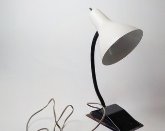 Vintage Gooseneck Metal Lamp Chippy Black Desk Task Light Shabby Goose Neck Lamp