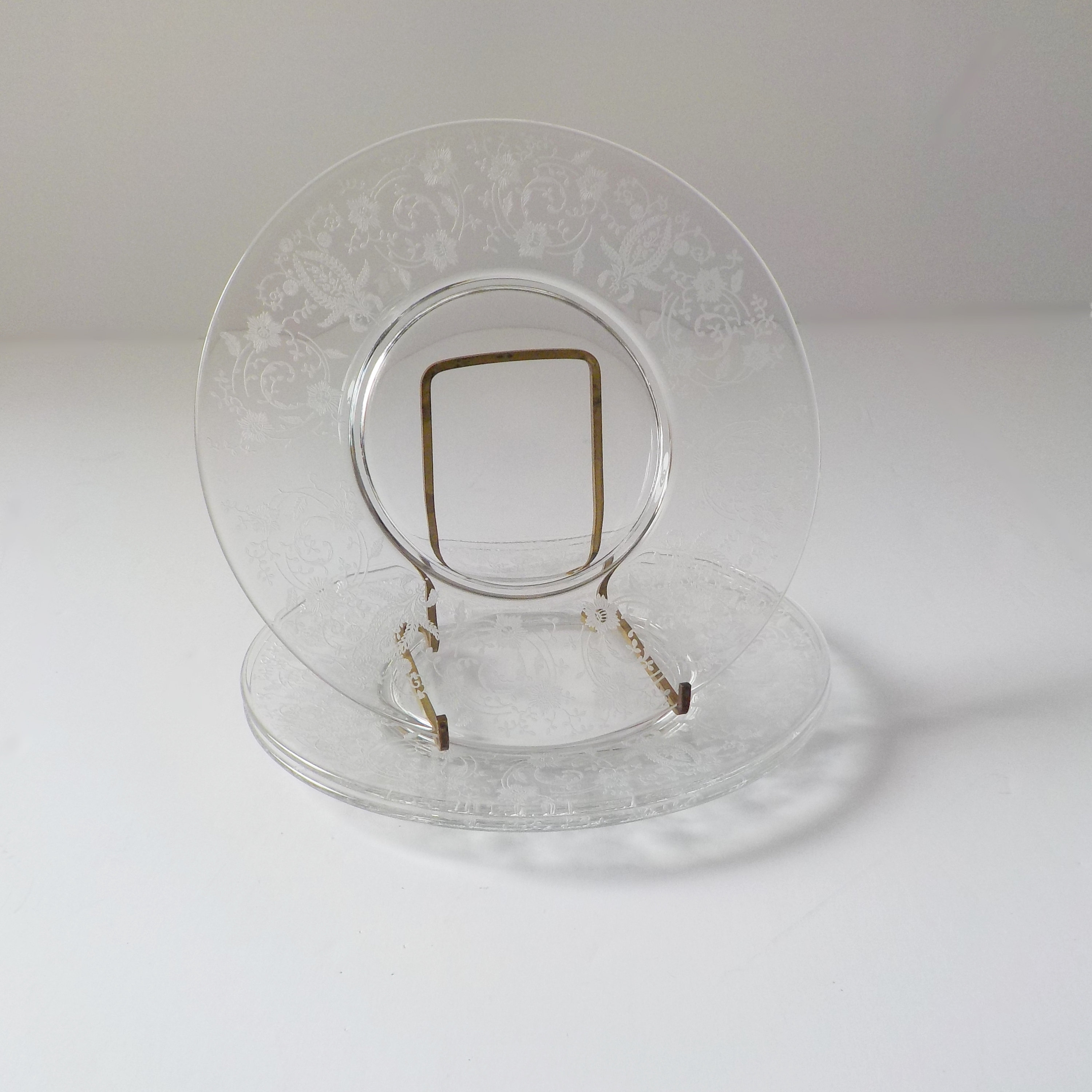 Vintage Etched Clear Glass Plate Set of 3 Etsy