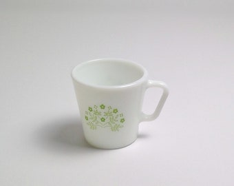 Vintage Pyrex Summer Impressions Milk Glass Coffee Mug Green Flowers