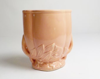 Lovely Vintage McCoy Vase Leaf and Berry Pattern Salmon Coral Pink