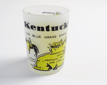 Vintage Souvenir of Kentucky State Shot Glass Frosted Chartreuse Black Hazel Atlas