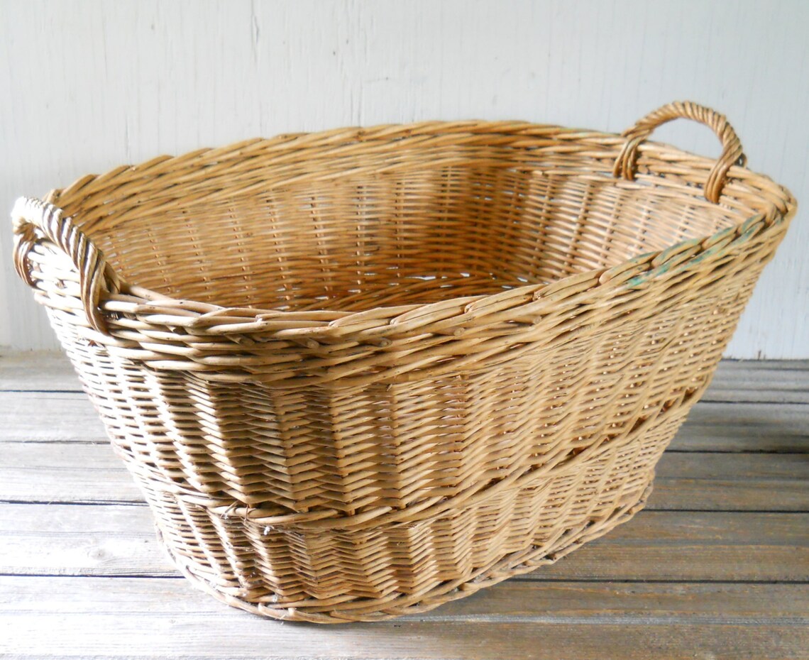 Vintage Wicker Laundry Basket Large Made in Hungary Etsy