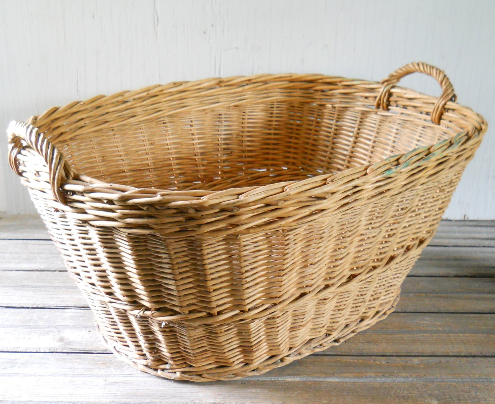 Vintage Wicker Laundry Basket Large Made in Hungary Etsy