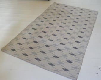 Vintage Wool Geometric Accent Rug Grey and Beige Area Rug Rectangular Area Rug