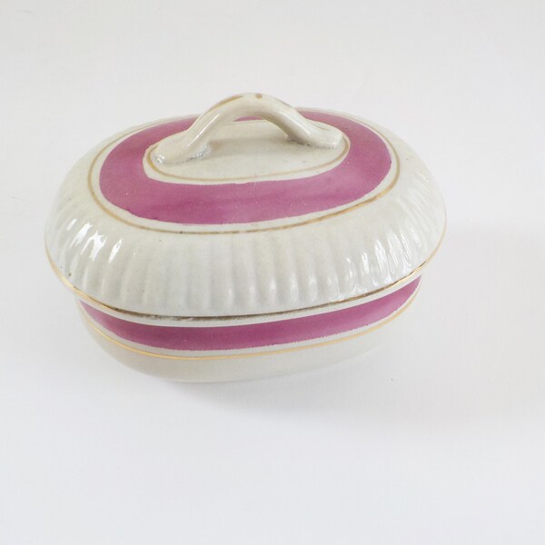 Antique Ironstone Covered Dish Small Bowl with Lid Trinket Dish