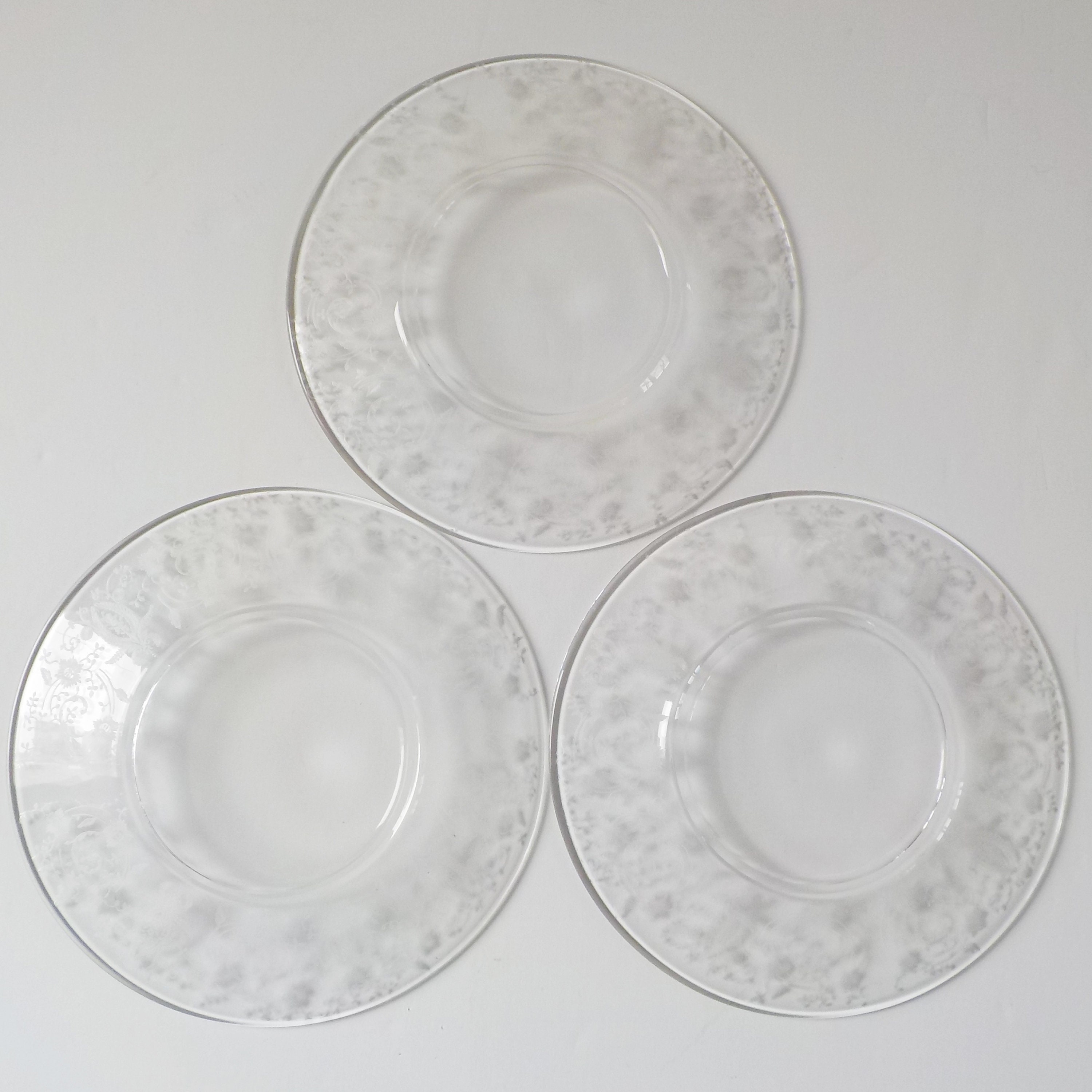 Vintage Etched Clear Glass Plate Set of 3 Etsy
