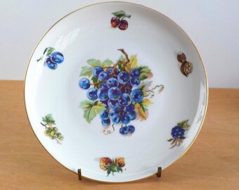 Vintage Czechoslovakian Fruit Plate Grapes Plums Cherries Nuts Plate Decorative Bohemian China Single Plate