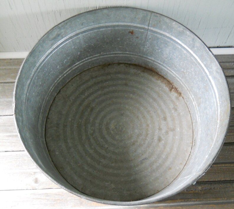 Vintage Galvanized Wash Tub Large Round Etsy