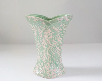Vintage McCoy Vase Green and White Splatter Pattern Large