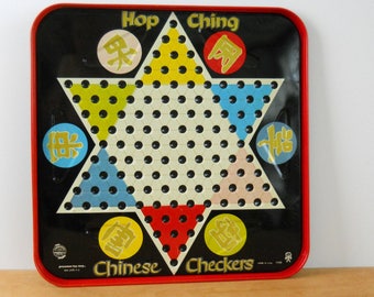 Vintage Hop Ching Chinese Checker Board Metal Game Board Pressman Toy Corp., with Original Box