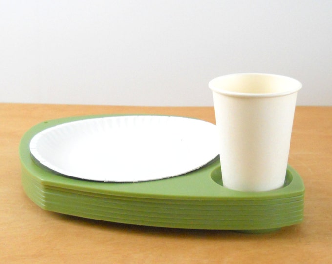 Vintage Paper Plate Holders 7 Avocado Green Cup and Plate Etsy