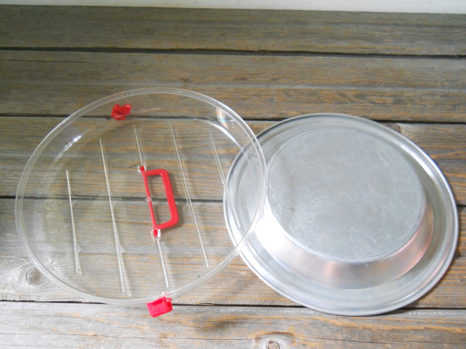 Vintage Pie Carrier Aluminum Clear Plastic Red Handle Etsy