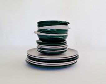 Vintage Branchell Color Flyte Melmac Dinnerware 19 Pieces Shabby Green Gray