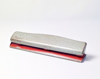 Vintage Clix Paper Punch Metal Three Hole Grey and Red New England Natick Msss Made in the USA