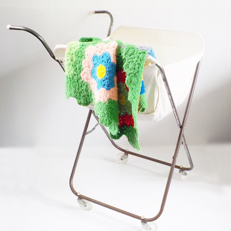 Vintage Rolling Folding Laundry Cart Basket Etsy