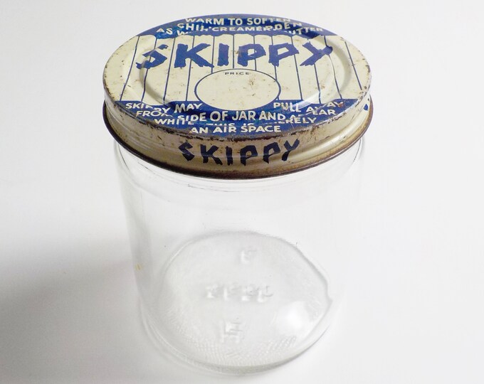 Vintage Skippy Peanut Butter Jar Blue White Clear Hazel Atlas Etsy