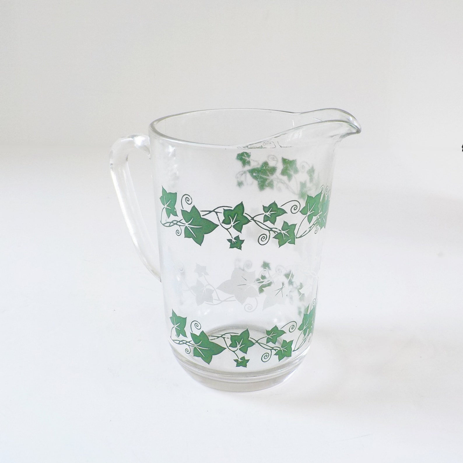 Vintage Juice Pitcher Small Pitcher Green and White Ivy Etsy