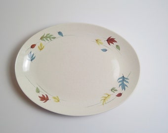 Mid-Century Vintage Extra Large Oval Serving Platter Franciscan Autum Leaves Aqua Brown Green Leaves