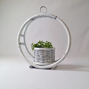 Shabby Vintage Wicker and Bamboo Tabletop or Hanging Plant Holder
