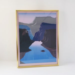 1980&#39;s Framed Art Numbered Prints Modern Stylized Mountains and Water
