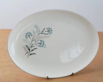 Vintage Mid Century Platter Cornflower Pattern Blue Pink Grey