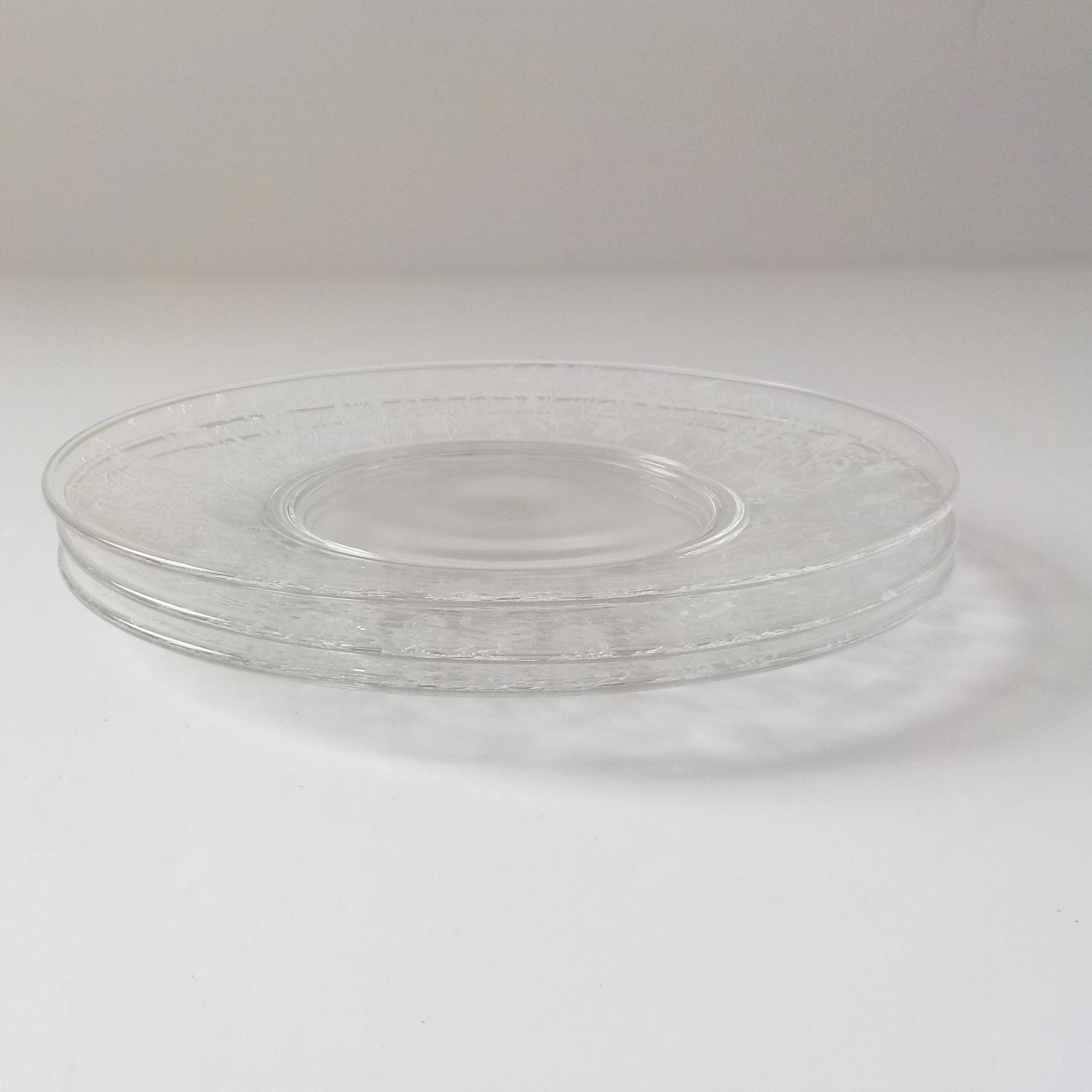 Vintage Etched Clear Glass Plate Set of 3 Etsy