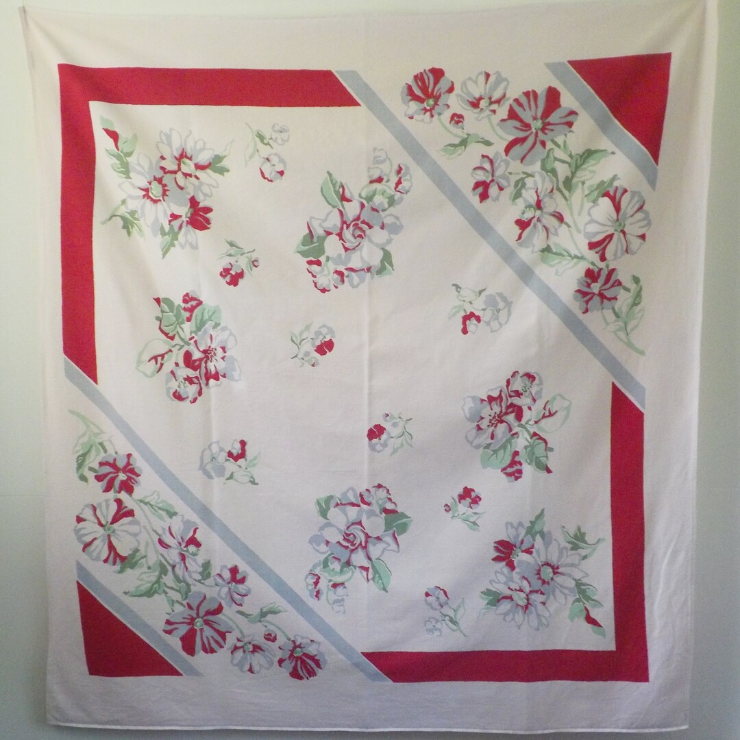 Vintage Mid Century Simtex Tablecloth Floral Etsy