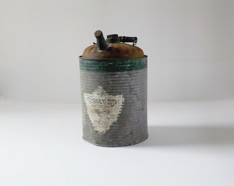 Vintage Galvanized Can "Slow-dipt" Gas Can with Green Wood Handle