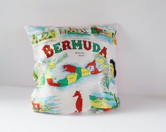 Vintage Satin Bermuda Souvenir Pillow Cover Sham