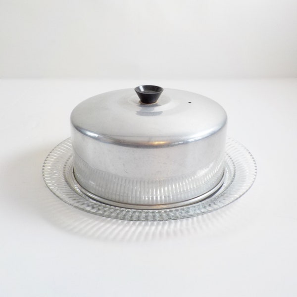 Vintage Clear Glass Cake Plate with Aluminum Lid Cake Saver