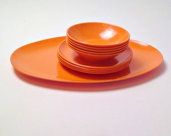 Vintage Stetson Melamine Melmac Platter Small Plates and Bowls Orange Lincoln, Illinois