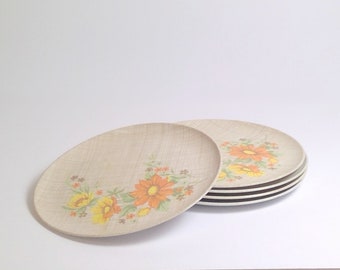 Shabby Vintage Lenox Ware Melmac Set of 4 Burlap Flower Pattern Camping