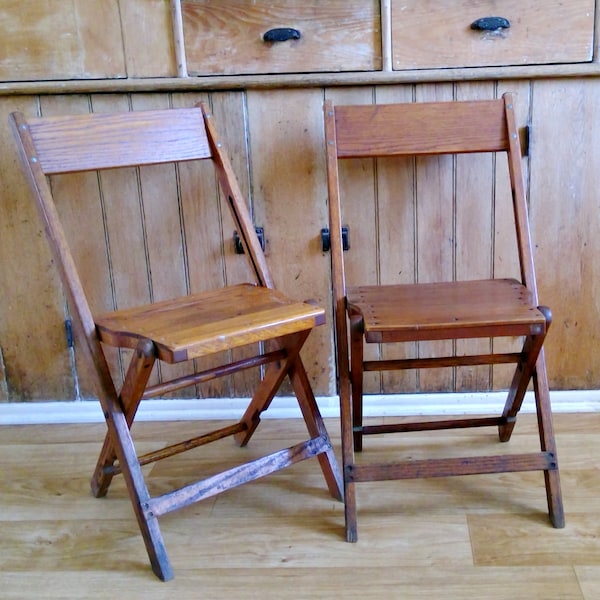 Pair of Vintage Wooden Folding Chairs Made in the USA