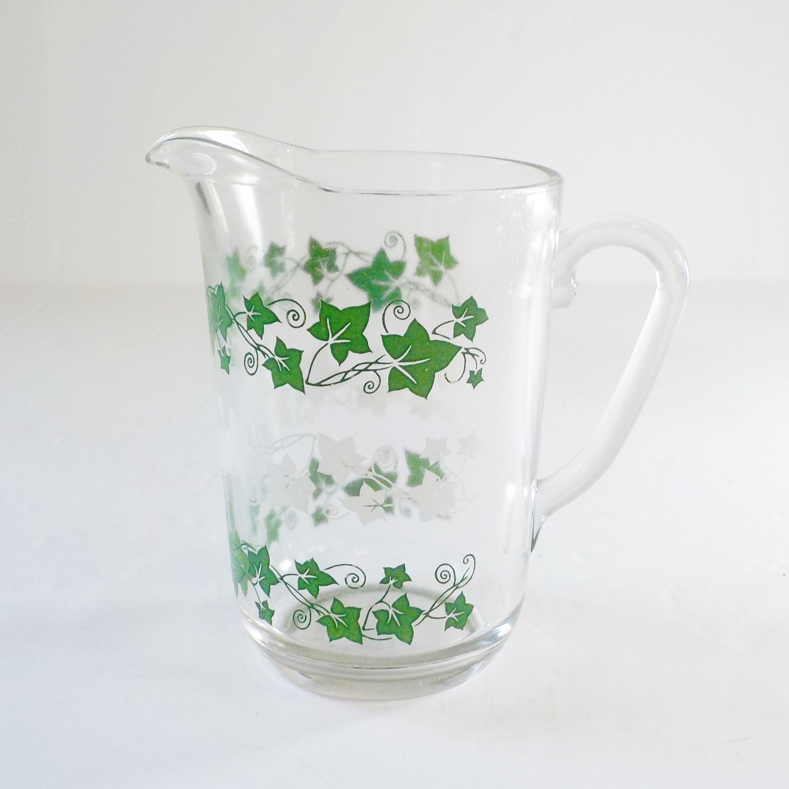 Vintage Juice Pitcher Small Pitcher Green and White Ivy Etsy