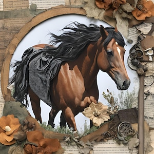 Horse Junk Journal Scrapbooking Printable Pages, Junk journaling, equine printables, horse decor, horse wall art,10 horse prints, horse gift
