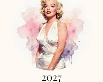 Calendario de pared imprimible 2027 con temática de Marilyn Monroe, calendario retro de Hollywood, glamour de Hollywood, Hollywood nostálgico, imágenes de Norma Jean