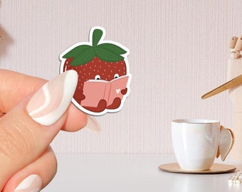 strawberry reading  bookish Sticker, book lover gift, bookish Merch, Kindle Sticker,Smut Reader,reading lover,e-reader